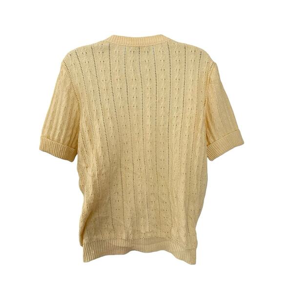 Vintage 70s 80s Yellow Cottage Preppy Cable Knit Cardigan Sweater Top Size S/M - Picture 4 of 5